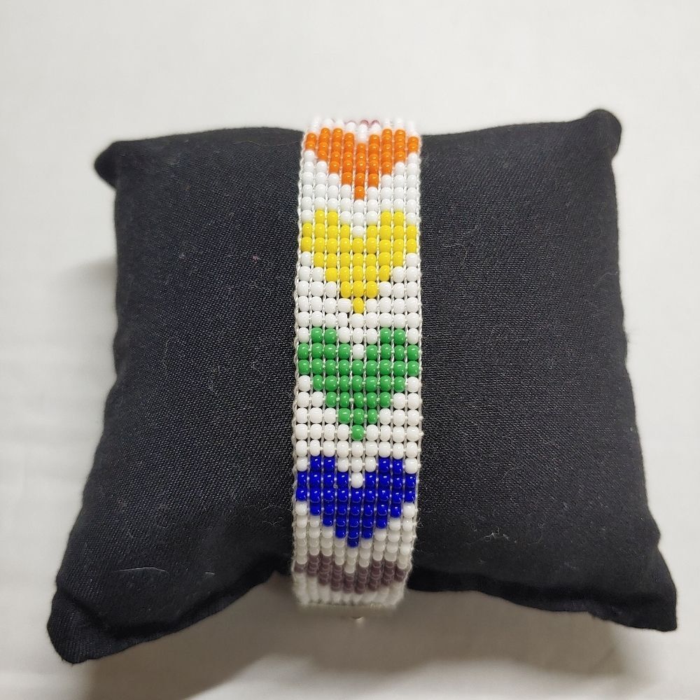 *Sale* Loom Beaded Bracelet White w/ Rainbow Hearts
